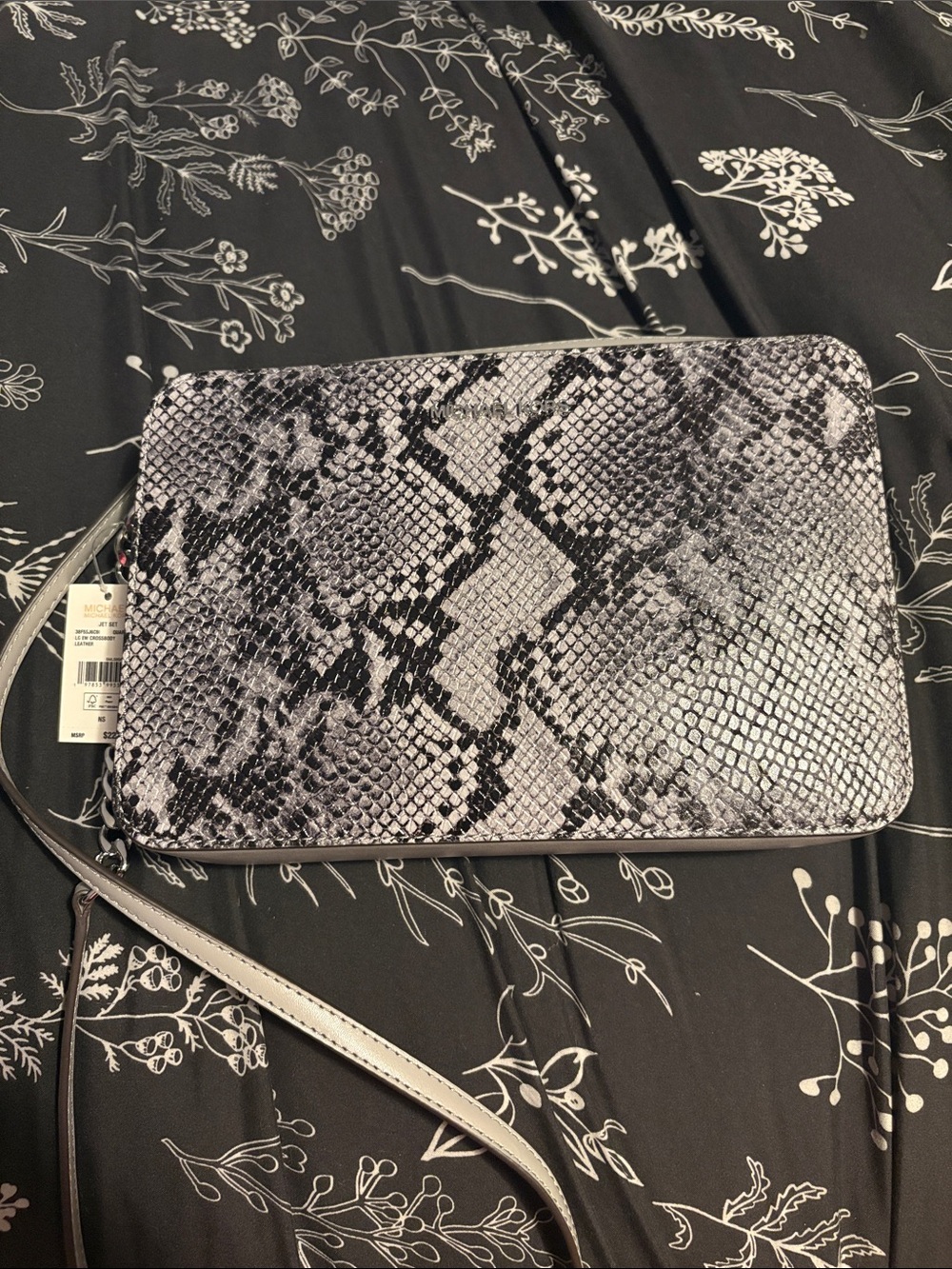 Michael Kors Jet Set Snake-Print Crossbody Bag in Gray
